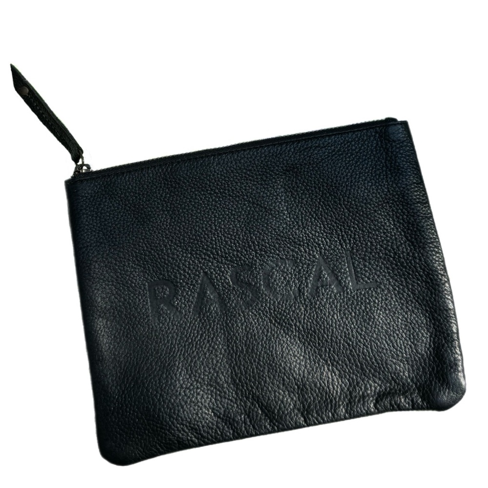 Rascal Black Leather Zip Pouch Clutch